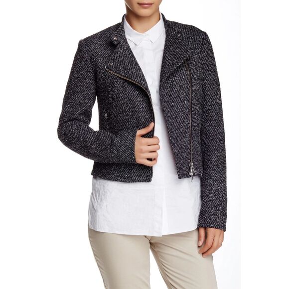 THEORY Kinde Purposeful Twill Moto Asymmetrical Zip Black Gray Jacket Size 4 - Picture 1 of 10